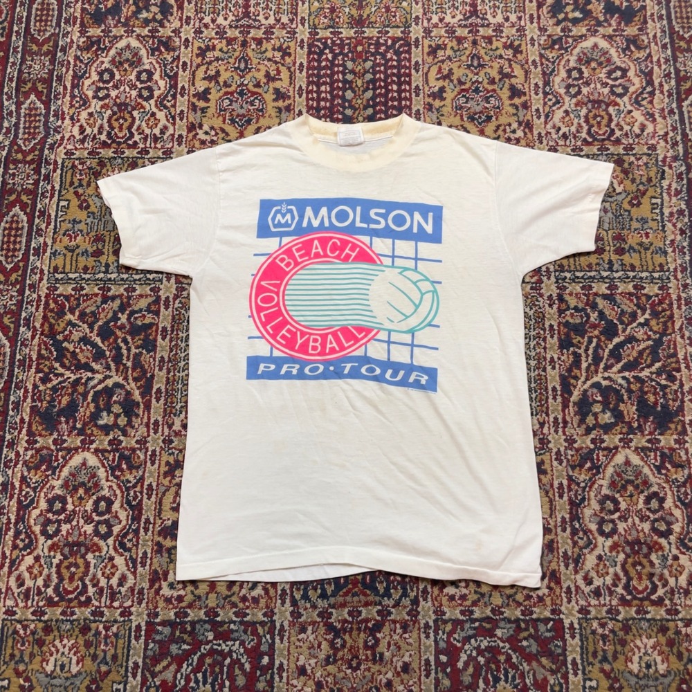 Vintage 1992 Molson Beach Volleyball Pro Tour T-Shirt Mens Large White 90s USA